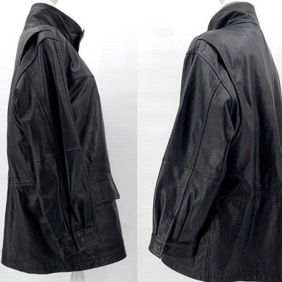 Roundtree & York 90s Oversized Utility Midi Thinsulate Lined Leather Jacket - Picture 2 of 15